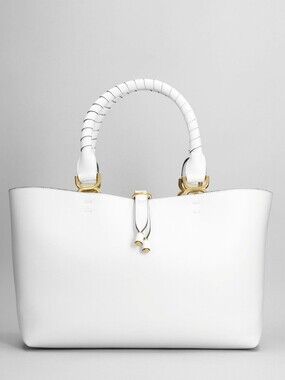 Chloé White Leather Wrapped-Handle Tote with Gold Hardware